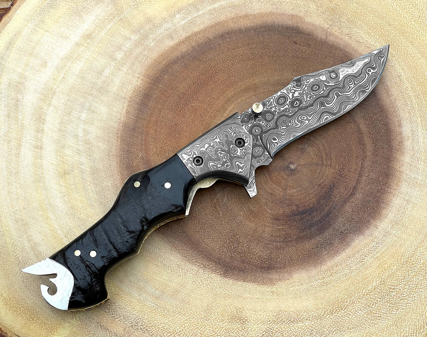 Ramhorn EDC Daily Carry | Damascus Steel | Pocket Folding Knife by SacredBlade