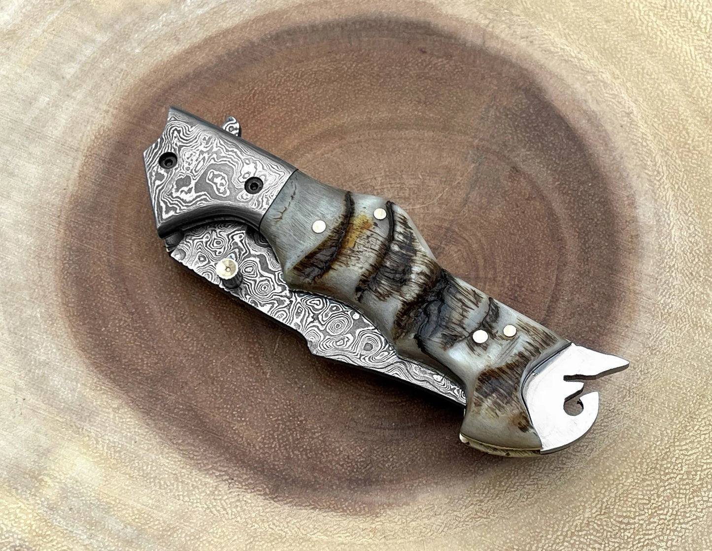 Ramhorn EDC Daily Carry | Damascus Steel | Pocket Folding Knife by SacredBlade
