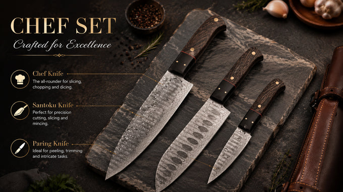 BULLHORN 3pc. Chef Set | Damascus Steel