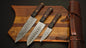 Wangi Wood - Handmade Damascus Steel Chef Knife Set With Leather Roll Kit
