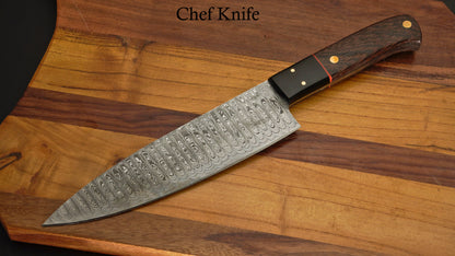Wangi Wood - Handmade Damascus Steel Chef Knife Set With Leather Roll Kit