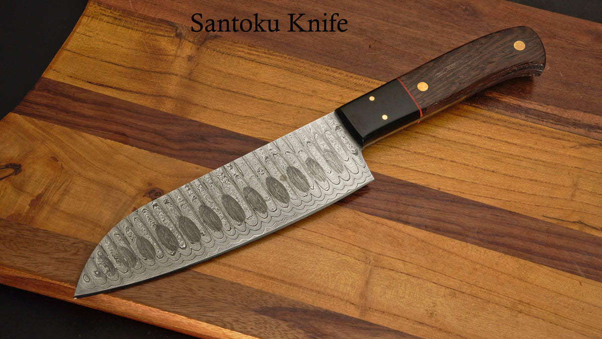 Wangi Wood - Handmade Damascus Steel Chef Knife Set With Leather Roll Kit