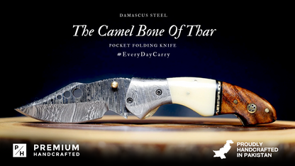 The Camelbone of Thar: Damascus Steel EDC Pocket Folding Knife By SacredBlade